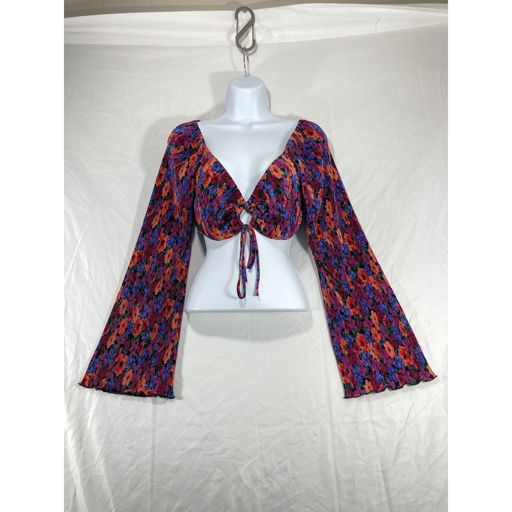 Wild Fable Womens Geometric Bell Long Sleeve Tie Front Blouse Top Size M